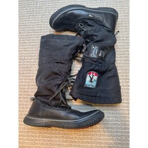 Pajar Canada Womens Black Leather Textile Lace Up Tall Winter Snow Boots 8-8.5